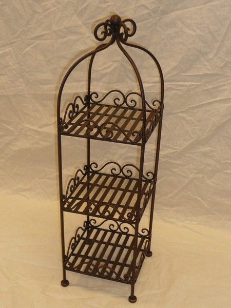 Shelves - Three Shelf Stand - Metal: Rod Iron Decor, Cookware Stand, Beach Style Decorating, Iron Trellis, Shelf Stand, Tiny House Storage, Rod Iron, Wrought Iron Decor, Wrought Iron Table