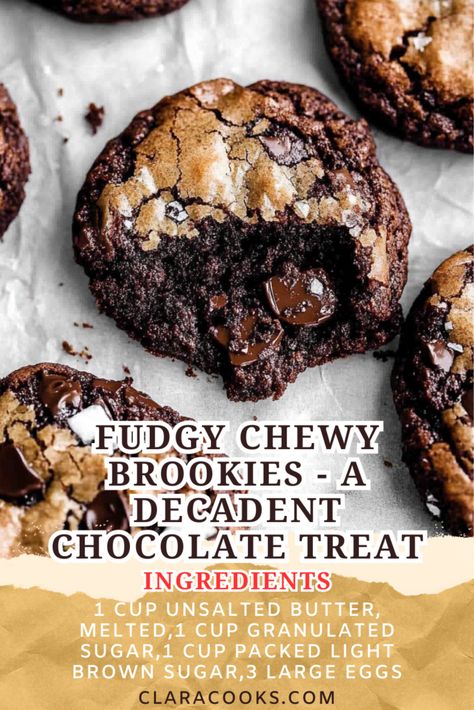 Fudgy Chewy Brookies - A Decadent Chocolate Treat Brookie Cookie Recipe, Fudgy Brownie Cookies, Brookies Recipe Cookie Brownies, Brookies Recipes, Brookie Recipe, Brownies And Cookies, Brookies Recipe, Creme Brulee Cheesecake, Flourless Brownies