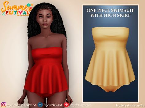 The Sims Resource - Summer Festival - One piece swimsuit with high skirt Sims4 Cc Swimsuit, Classy Swimwear, Cc Makeup, High Skirt, Alpha Cc, Feminine Clothes, Clothes Cc, Sims Clothes, Sims 4 Cc Makeup