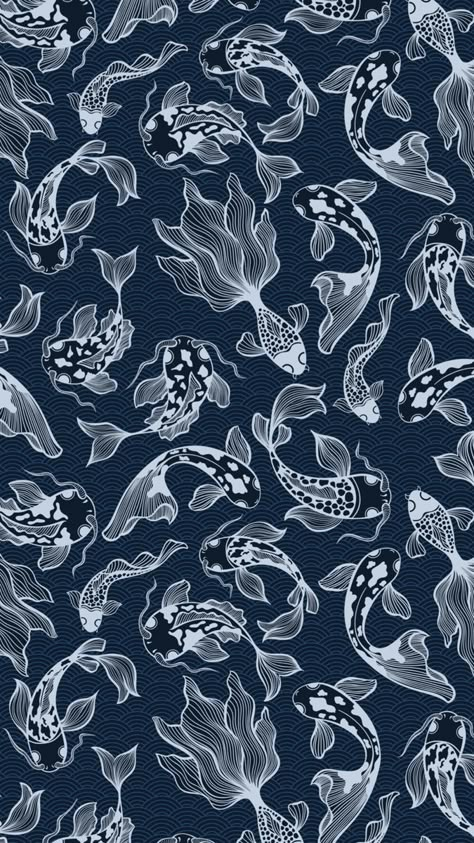 Blue Japanese Wallpaper, Japanese Ocean Wallpaper, Wallpaper Fish Aesthetic, Fish Phone Wallpaper, Blue Koi Fish Wallpaper, Cute Fish Wallpaper, Fish Art Wallpaper, Aesthetic Koi Fish Wallpaper, Blue Fish Wallpaper