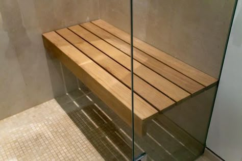 Shower Bench Built In, Bathroom Bench Seat, Modern Guest Bathroom Ideas, Wooden Shower Bench, Modern Guest Bathroom, Teak Shower Floor, Guest Bathroom Ideas, Teak Shower Seat, Bathroom Bench