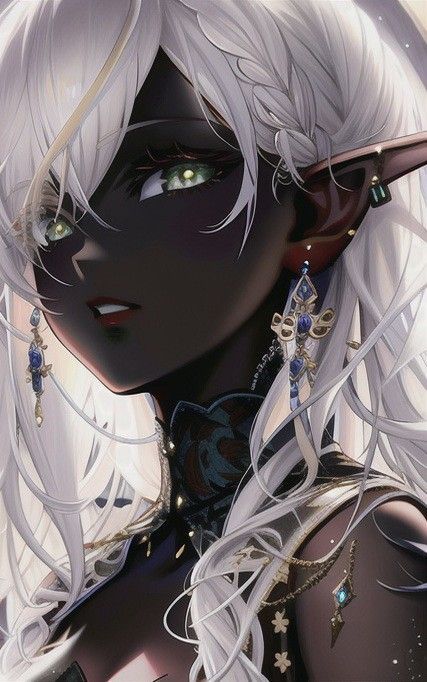 Dark Elf Female Character Design, Dark Elf Anime, Dark Elf Woman, Dark Elf Female, Weiblicher Elf, Elf Characters, Anime Elf, Dark Elves, Elf Art