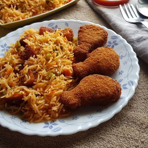 Chicken Fried Rice and Chicken Nuggets Fried Rice And Chicken, Rice And Chicken, Chicken Fried Rice, Chicken Fried, Chicken Rice, Chicken Nuggets, Spicy Recipes, Food Obsession, Food Menu