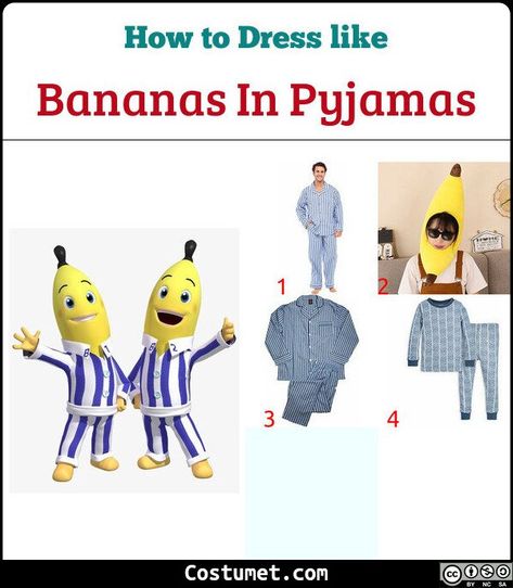 Bananas in Pyjamas Costume for Cosplay & Halloween Bananas In Pajamas Costume, Bananas In Pyjamas Costume, Halloween Bananas, Striped Pyjama, Kids Costume Ideas, Banana In Pyjamas, Pajama Costume, Yellow Banana, Costume For Halloween