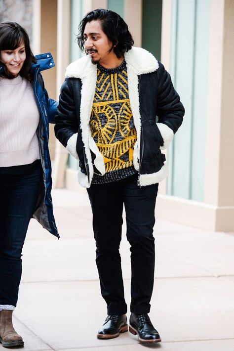 Tony Revolori Sundance Film Festival Fashion, Black Street Fashion, Tony Revolori, Celebrity People, Photos Of Celebrities, Canada Goose Parka, Burnt Orange Sweater, Perfect Beard, Yellow Jeans