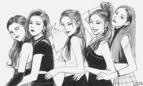 Itzy draw! Wattpad Cover Template, Abstract Pencil Drawings, Human Figure Sketches, Figure Sketching, Dance Workout Videos, Kpop Drawings, Bts Drawings, Kpop Fanart