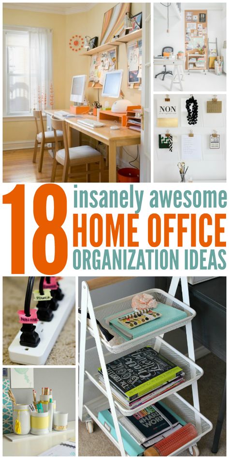 '18 Insanely Awesome Home Office Organization Ideas...!' (via DIY House Hacks - One Crazy House) Cheap Home Office Ideas, Desk Organizer Ideas, Home Office Organization Ideas, Office Organization Ideas, Office Desk Organization, Beautiful Home Office, Office Organization Tips, Office Organisation, House Hacks