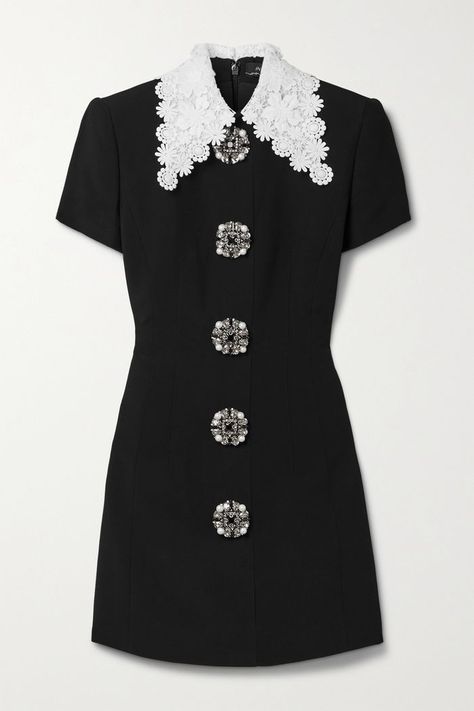 Andrew Gn Guipure Lace-Trimmed Embellished Crepe Mini Dress