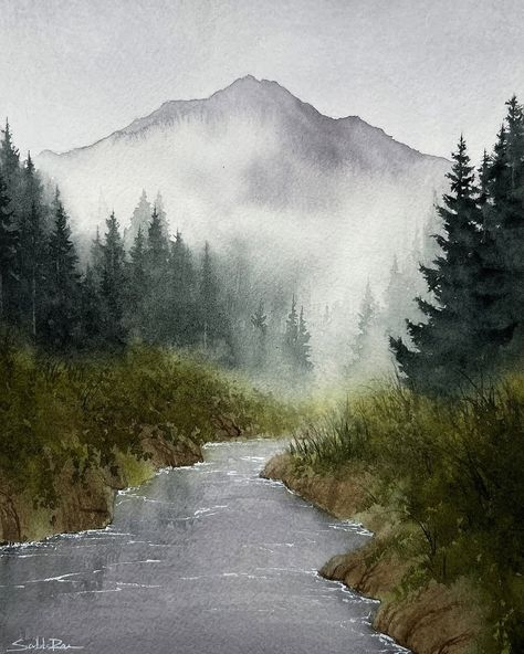 Sable | Nature brings peace, always #watercolor #forest #mountains #nature #natureinspired #oregon #washington #pnw #pnwonderland #pnwart... | Instagram Rainy Day Nature, Cozy Rainy Day, Watercolour Landscapes, Pacific Northwest Art, Watercolor Forest, Foggy Mountains, Winter Watercolor, Foggy Forest, Misty Forest