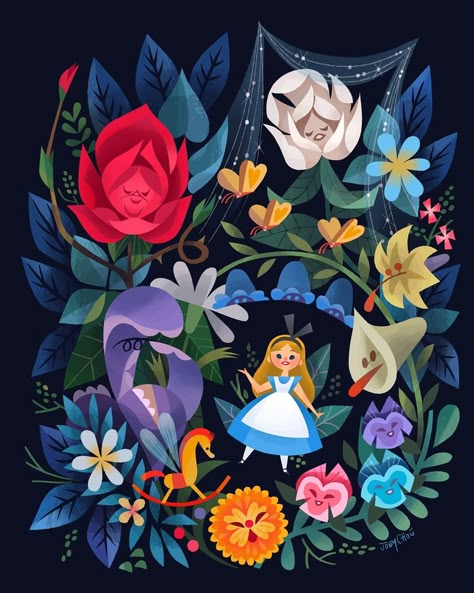 Alice In Wonderland Illustration, Flor Iphone Wallpaper, Joey Chou, Disney Poster, 동화 삽화, Images Disney, Wallpaper Disney, Disney Background, Downtown Disney