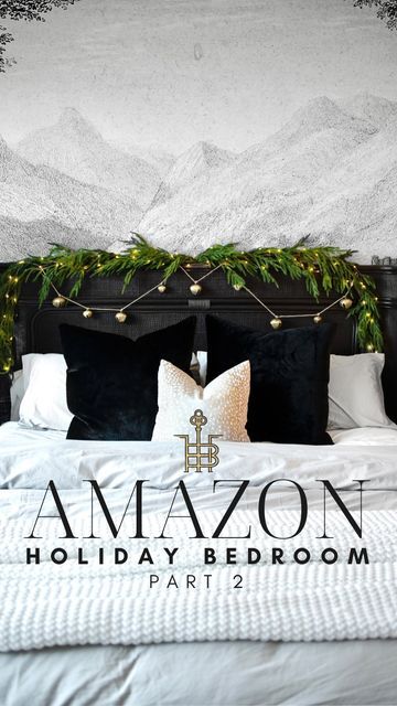 Stephanie | TBH on Instagram: "Part 2! Garland styling on my headboard in my bedroom! Most from @amazon! For most of our marriage, we never really decorated or put much effort into our bedroom! It’s a space that people don’t see often other than yourself but what we have learned is decorating your bedroom really does so much for yourself! It’s one of the rooms that you spend most of your time in and it’s where you end and begin your day! I love adding touches of Christmas into our bedroom! Th Headboard Christmas Decor, Garland On Bed Headboard, Christmas Headboard Decor, Garland On Headboard, Bedroom With Grey Headboard, Navy Headboard, Decorating Your Bedroom, Holiday Bedroom, Light Up Tree