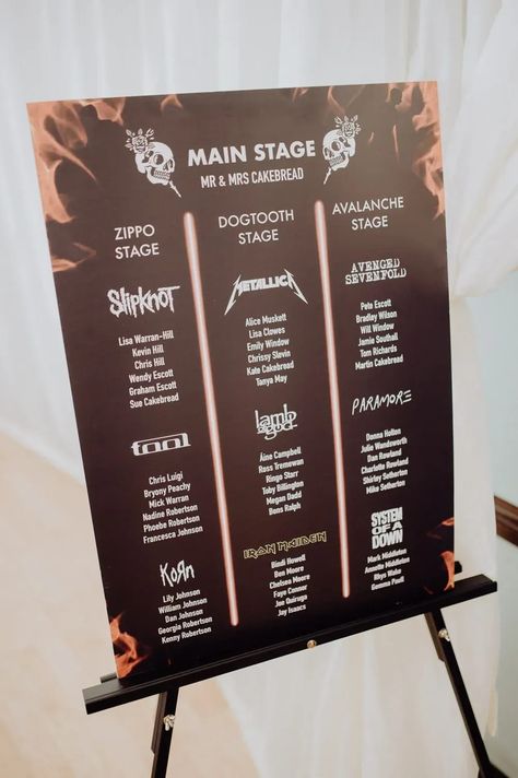 Table Plan Seating Chart Rock Roll Alternative Cheddon Fitzpaine Wedding Whoisbenjamin #wedding #tableplan Rock Music Wedding Theme, Rock N Roll Theme Wedding, Wedding Ideas Rock And Roll, Rock Wedding Decorations, Record Table Chart, Rock N Roll Wedding Seating Chart, Rock And Roll Wedding Decorations, Drummer Wedding Ideas, Music Wedding Seating Chart