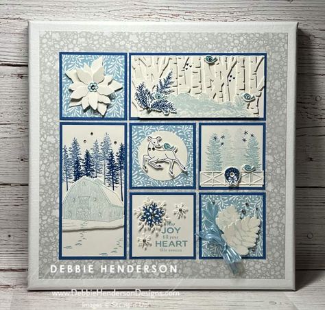 Stampin Up Samplers Layout, Christmas Card Stand, Christmas Samplers, Scrapbook Shadow Box, Christmas Sampler, Papercrafting Ideas, Scrapbook Design Layout, Sampler Box, Christmas Shadow Boxes