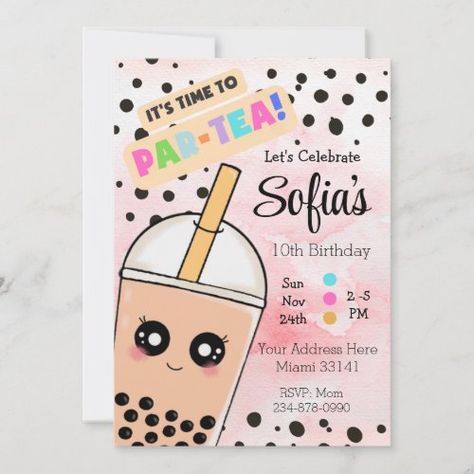 $3.08 | Cute Pink Boba Tea Girl Birthday Party Invitation - boba tea invitation, boba tea birthday, boba tea party, bubble tea invitation, milk tea invitation, boba tea invite, bubble tea party, kawaii boba tea birthday invitation, boba invitations, boba Boba Party Invitation, Kawaii Party Invitations, Boba Tea Birthday Party Ideas, Bubble Tea Birthday Party, Boba Theme Birthday Party, Boba Tea Party Theme, Boba Tea Birthday Party, Boba Birthday Party, Pink Boba Tea