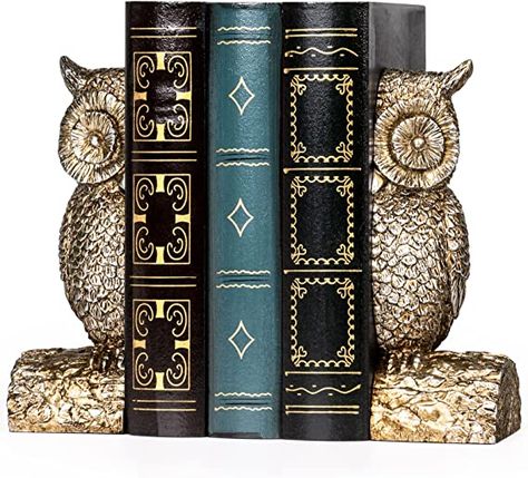 Book Stopper, Owl Bookends, Owl Books, Decorative Bookends, Gold Living Room, Paper Trail, Book Ends, Owl Decor, Rustic Colors