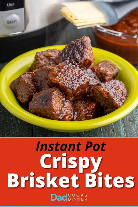 Instant Pot Crispy Brisket Bites. Tender beef with a crisp crust, tossed in barbecue sauce. An easy appetizer or main dish, done in about an hour thanks to pressure cooking. | DadCooksDinner.com #InstantPot #InstantPotRecipe #PressureCooker #PressureCookerRecipe @InstantPotOfficial Brisket Bites, Smoked Beef Brisket Recipes, Brisket Burnt Ends, Texas Brisket, Crispy Beef, Beef Brisket Recipes, Smoked Beef Brisket, Burnt Ends, Instant Pot Pork