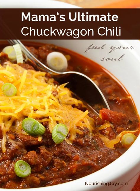 Chuckwagon Chili, No Tomato Chili, Chuck Wagon Chili, Chili Recipe No Tomatoes, Chili In The Crockpot, Wise Traditions, Makers Diet, Wendy's Chili, Tomato Chili