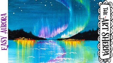 Aurora Borealis Painting Easy, Painting Ideas On Canvas Aurora Borealis, Aurora Painting Tutorial, Aurora Borealis Art For Kids, Paint Beginner, Aurora Canvas Painting, Painting Tutorial Step By Step, Watercolor Journaling, Group Painting