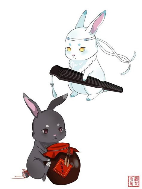 The Untamed Bunnies, Arte Jazz, Anime Drawing Sketches, Rabbit Tattoos, Bunny Drawing, Asian Tattoos, Founder Of Diabolism, The Grandmaster Of Demonic Cultivation, Anime Accessories