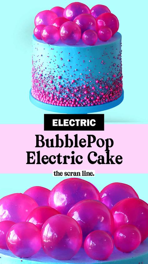 BubblePop Electric Cake - www.thescranline.com Girly Pink Cake Ideas, Bubblegum Cake Recipe, Bubblegum Birthday Cake, Water Balloon Cake, Bubble Gum Birthday Cake, Bubble Cake Ideas, Bubblegum Cake, Cajun Butter Steak, Bubble Pop Electric