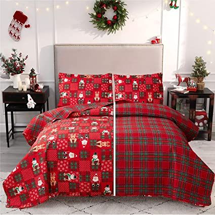 Elk Quilt, Christmas Bed Set, Christmas Bed, Snowflake Quilt, Christmas Bedding Set, Rustic Quilts, Christmas Lodge, Snowman Quilt, Red Green Christmas