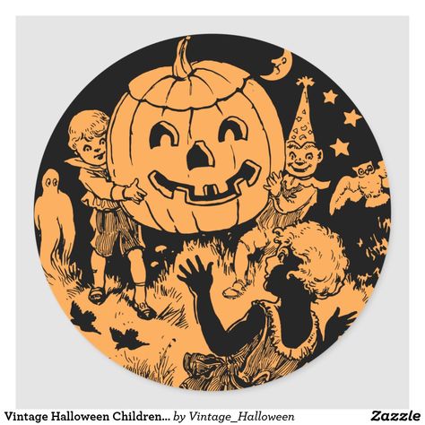 Vintage Halloween Children's Party Classic Round Sticker Vintage Halloween Party, Vintage Halloween Art, Vintage Halloween Images, Halloween Graphics, Halloween Scrapbook, Halloween Sticker, Halloween Illustration, Halloween Images, Halloween Paper