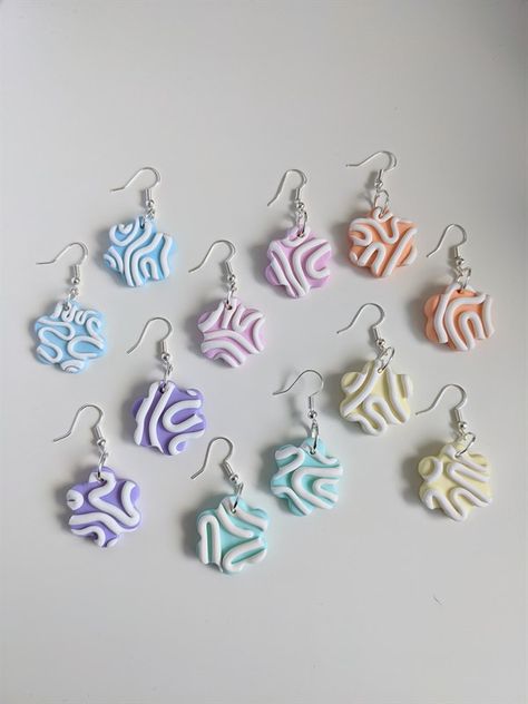 - Made using Fimo polymer clay- No varnish- Light-weight- Hook earringsPlease message with any questions :) Clay Earrings Air Dry, Clay Earing Idea, Polymer Clay Earrings Ideas Easy, Simple Polymer Clay Earrings Ideas, Diy Polymer Clay Earrings Ideas, Fimo Clay Jewelry, Fimo Ideas Jewelry, Fimo Earrings Ideas, Polymer Clay Earrings Aesthetic