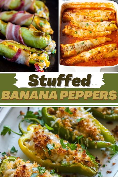 These stuffed banana peppers recipes are full of so much goodness! With fillings like beef, sausage, and cheese, no one can possibly resist them. Hot Sausage Stuffed Banana Peppers, Stuffed Banana Peppers With Sausage, Banana Pepper Recipes, Sausage Stuffed Peppers, Recipes With Banana Peppers, Recipes Cheese, Banana Peppers, Pepper Recipes, Cheese Stuffed Peppers