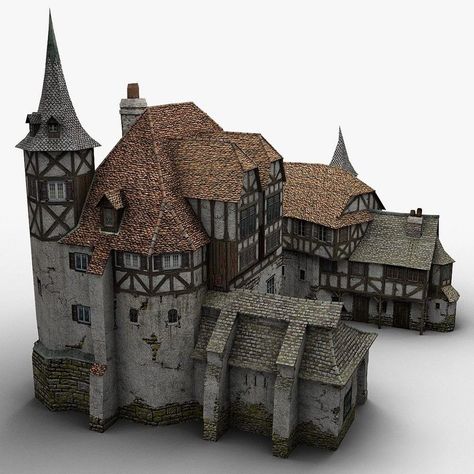 Medieval Warehouse, Medieval Diorama, Fantasy Buildings, Medieval House, Fantasy Town, Minecraft Medieval, Medieval Village, Medieval Houses, Building Concept