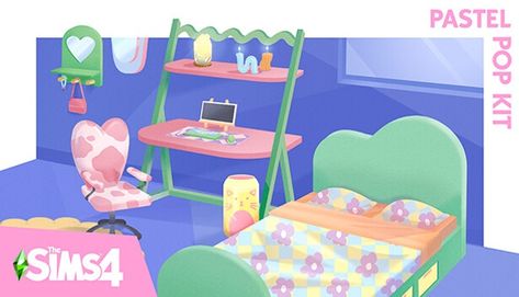 Sims 4 Pastel Pop Kit, Nem Halloween Makeup, Sims 4 Pack, Pastel Furniture, Sim4 Cc, Happy 2023, Sims 4 Beds, Sims Furniture, Furniture Cc