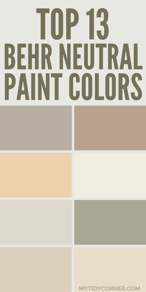 Collage of popular neutral paint colors by Behr. Behr Paint Beige Colors, Behr Dove Paint Review, Behr Plateau Paint Color, Waiting Room Paint Colors, Bleached Linen Paint Color, Light Wall Colors For Living Room Cozy, Behr Poppy Seed Color Palettes, Neutral Gold Paint Colors, Bathroom Color Schemes Behr Paint