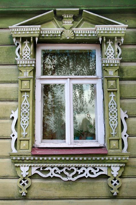 traditional decorative carved wood window frame, russia | architectural details Russian Architecture, Wooden Architecture, Wooden Windows, Beautiful Windows, Old Windows, Window Frames, Russian Art, Through The Window, Ancient Architecture