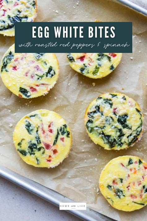 The perfect copycat Starbucks egg white bites recipe! With roasted red peppers and sauteed spinach, these baked egg bites are high in protein and packed with flavor. Light and fluffy, just like traditional sous-vide egg bites, but made in the oven, you will love this nutritious start to your day! Egg Bites Recipe Cottage Cheese, Spinach And Bell Pepper Egg Bites, Spinach Egg White Bites, Eggbite Recipes Oven, Fluffy Egg Bites, Starbucks Egg White Bites Recipe, Baked Egg Bites, Healthy Egg Bites, Egg White Bites Recipe