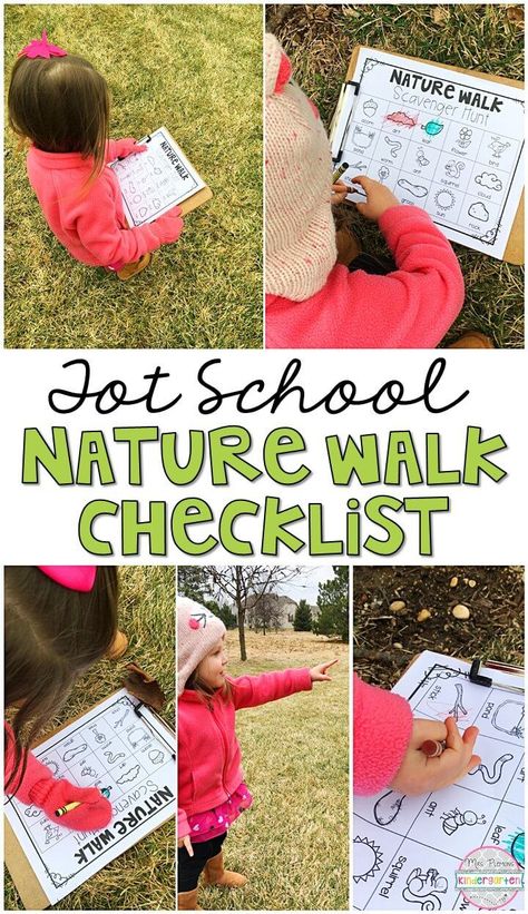 Learning is more fun when it involves movement! This nature walk checklist was a nice way to get outside for our plant theme. Great for tot school, preschool, or even kindergarten! Montessori Living, Preschool Concepts, Recycling Lessons, Weekly Activities, Earth Week, Nature School, Polo Lacoste, Earth Day Activities, Spring Preschool