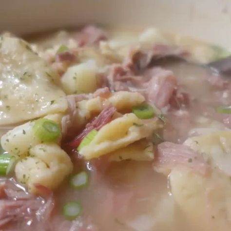 Pennsylvania Dutch Ham Pot Pie Recipe - THE RECIPE BOWL Dutch Ham Pot Pie, Recipes With Ham Broth, Ham Pot Pie Recipe, Pot Pie Noodles, Ham Pot Pie, Ham Potatoes, Homemade Pot Pie, Ham And Cabbage, Pennsylvania Dutch Recipes