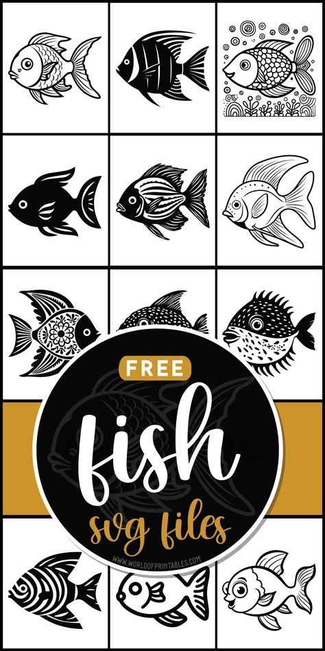 Dive into creativity with free fish SVG files! Explore a sea of possibilities with vibrant designs perfect for adding a splash of fun to your crafts. 🐠🎨 Fish Svg Free Files, Free Fish Svg Files For Cricut, Cricut Fish, Freebie Svg, Fish Svg, Cricut Svgs, Cricut Stencils, Free Svgs, Free Vintage Printables