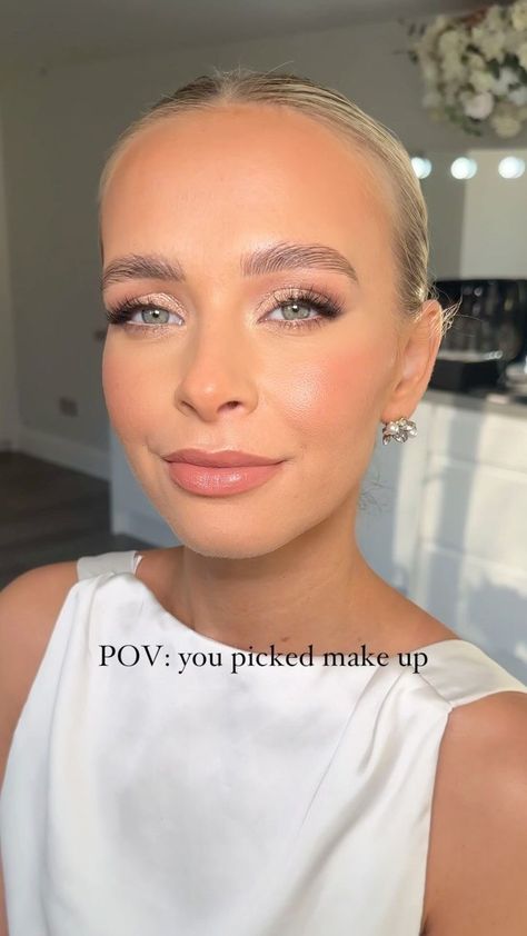 Fair Skin Glam Makeup, Morning Makeup Look Wedding, Hens Makeup Looks, Glory Bridal Makeup, Wedding Day Makeup Fair Skin, Angelic Wedding Makeup, Pinky Glowy Bridal Makeup, Paige Desorbo Makeup, Wedding Makeup Inspo Brides