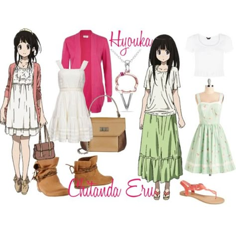 Chitanda Eru (Hyouka) by lexivita on Polyvore featuring Bea & Dot, Candela, KEB, Wet Seal, Enrico Fantini, Miadora and plus size dresses Plus Size Shoujo Outfits, Cute Shojo Outfits, Hyouka Halloween, Hyouka Cosplay, Shoujo Anime Outfits, Sawako Outfits Anime, Disneyland Outfits, Anime Inspired Outfits, Cartoon Outfits