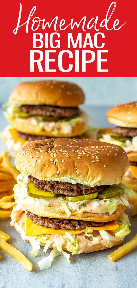 How To Make A Big Mac At Home, Big Mac Recipe Mcdonald's, Big Mac Homemade, Homemade Restaurant Food, Healthy Big Mac Burger, Big Mac At Home, Big Mac Hamburger Recipes, Mcdonald’s Burger Recipe, Big Mac Recipe Ideas