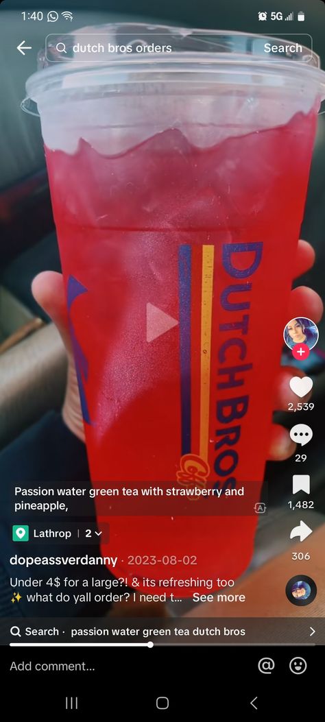 Dutch Bros Green Tea Drinks, Dutch Drinks, Dutch Bros Drinks, Green Tea Drinks, Tea Drinks, Green Strawberry, Dutch Bros, Starbucks Recipes, Green Tee