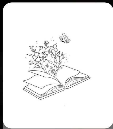 Books Tattoo Minimalist, Minimalistic Book Tattoo, Book With Flowers Drawing, Fine Line Tattoo Book, Book Fine Line Tattoo, Dainty Book Tattoos, Fine Line Drawing Ideas, Books Tattoo Ideas, Fine Line Tattoos Minimalist