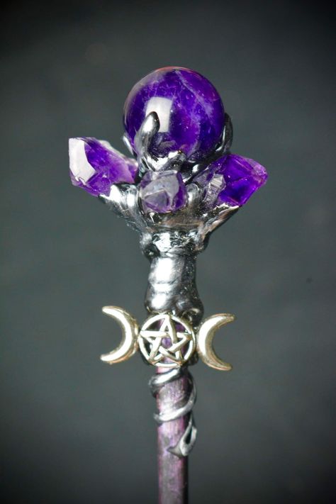 Beautiful Amethyst Wand made for a customer 🥰 Purple Staff Magic, Mlp Human, Staff Magic, Fantasy Ball, Star Fairy, Wizard Staff, Amethyst Wand, Tolkien Elves, Hat Aesthetic