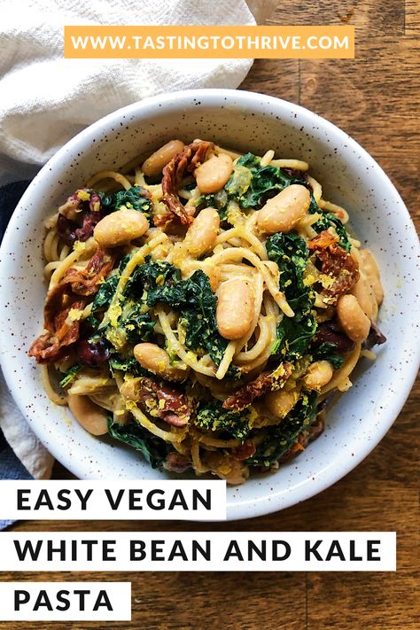 Kale Pasta Recipe, Vegan Bean Chili, Vegan Pasta Recipe, White Bean And Kale, Sundried Tomato Pasta, Salad Kale, Kale Pasta, Vegan Pasta Recipes, Sundried Tomato