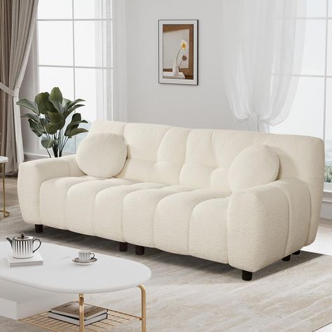 PRICES MAY VARY. 【Modern Cloud Couch】: The tufted stitching makes the marshmallow sofa look like a comfortable bubble, bringing fashion and comfort to your living room, making it a perfect complement to traditional or modern style home decor. DAMAIFROM bubble sofa not only adds premium texture, but also offers a comfortable and enticing feeling. 【Plush Comfort Experience】: The comfortable loveseat couch is made of Boucle fabric, which has a soft touch, breathable texture, and is wear-resistant a Marshmallow Sofa, Sofa Comfy, Cloud Couch, Beige Couch, White Couches, Teddy Fabric, Couch And Loveseat, Stylish Living Room, Loveseat Sofa