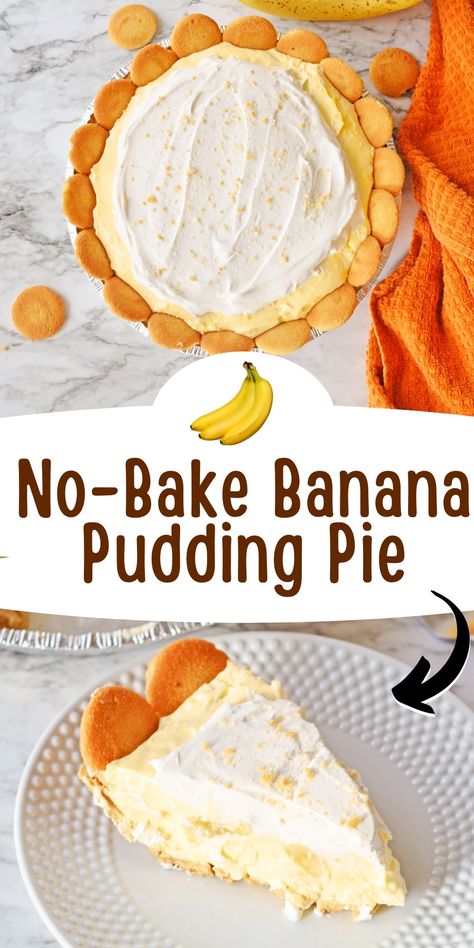 This no-bake banana pudding pie will become your new favorite holiday dessert. Creamy pudding, a graham cracker crust, and loads of bananas and Nilla wafers — you get all the yummy flavors of banana pudding in an easy-to-serve pie form. Only 10 minutes to prep! Nilla Wafer Banana Cream Pie, Banana Cool Whip Pie, Banana Pudding Pie Nilla Wafer, Banana Cream Pie Recipe With Pudding And Vanilla Wafers, No Bake Banana Pudding Pie, Banana Pudding Cool Whip Recipe, Banana Cream Pie With Vanilla Wafers, Banana Cream Pie Recipe Nilla Wafers, Banana Cream Pie Vanilla Wafers