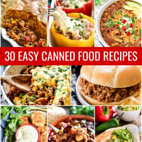 30 EASY recipes that start with canned food! Everything from appetizers to dinner recipes to side dishes and desserts. Because it doesn't get any easier than canned goods... and many of them you're likely to already have on hand! Put your pantry to good use all year round with these delicious recipes your family is sure to love! 🌮 Taco Soup Taco Soup is a quick and easy soup recipe that has all the delicious taco flavors you know and love. Made with canned beans, corn, tomatoes, and chicken bro Meals In A Bag, Canned Food Recipes, Emergency Pantry, Tomatoes And Chicken, Healthy Cold Lunches, Canned Recipes, Recipes Supper, Survival Recipes, Easy Soup Recipe