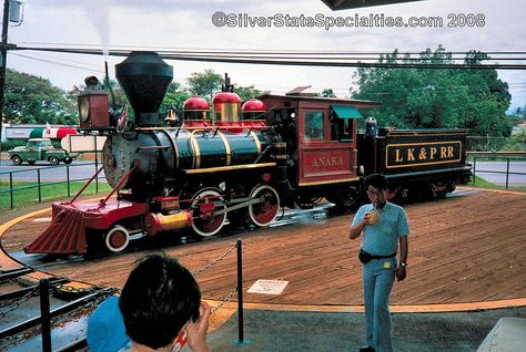 2-4-0 Locomotive "Anaka"; original photo was very dark and not taken well at all in 1996. It just seemed impossible to get a clear photo of the Anaka ... Six Flags Over Georgia, Vintage Brochure, Sky Ride, Southern Usa, Old Steam Train, Georgia Atlanta, Small Sailboats, Romantic Cruise, Railroad History