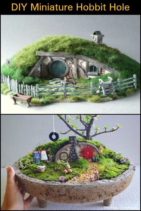 These DIY miniature hobbit holes will make for an enchanting addition to your fairy garden. Casa Do Hobbit, Fairy Garden Design Ideas, Miniature Garden Design, Hobbit Garden, Diy Miniature Garden, Hobbit Holes, Miniature Garden Decor, Diy Fairy Garden, Fairy House Diy