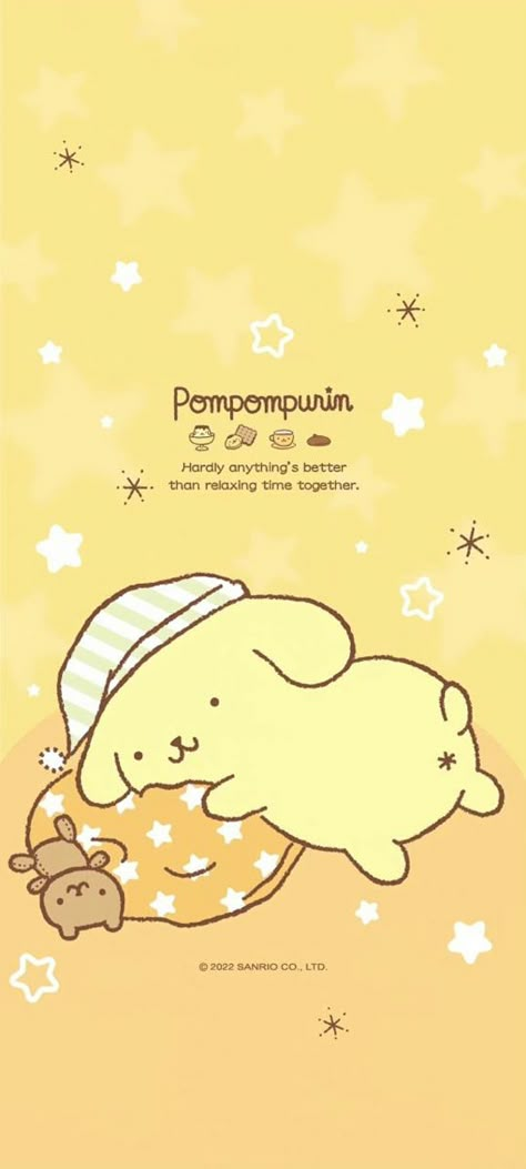 Sanrio Yellow Wallpaper, Pompom Purin Wallpapers, Hello Kitty Yellow Wallpaper, Pumpumpurin Wallpaper, Sanrio Wallpaper Pompompurin, Purin Aesthetic, Pompompurin Wallpaper Iphone, Pompompurin Lockscreen, Pom Pom Purin Wallpaper