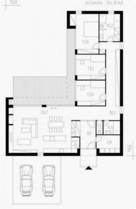 L Shaped House Plans, L Shaped House, Villa Plan, House Construction Plan, House Layout Plans, Minimalist House Design, Modern Architecture House, New House Plans, Modern House Plans